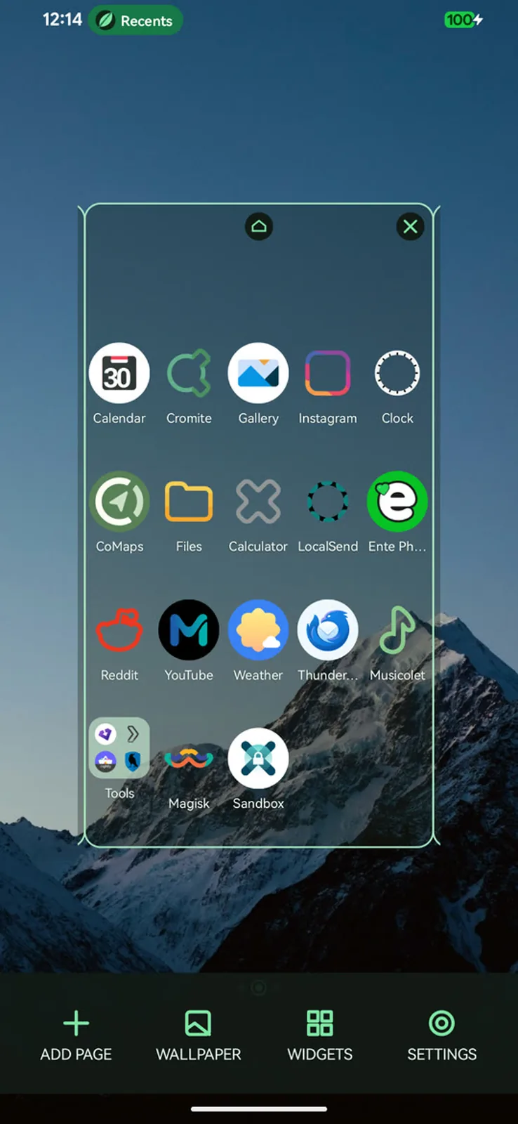 Overview, showing each home page as a card with house and remove badges