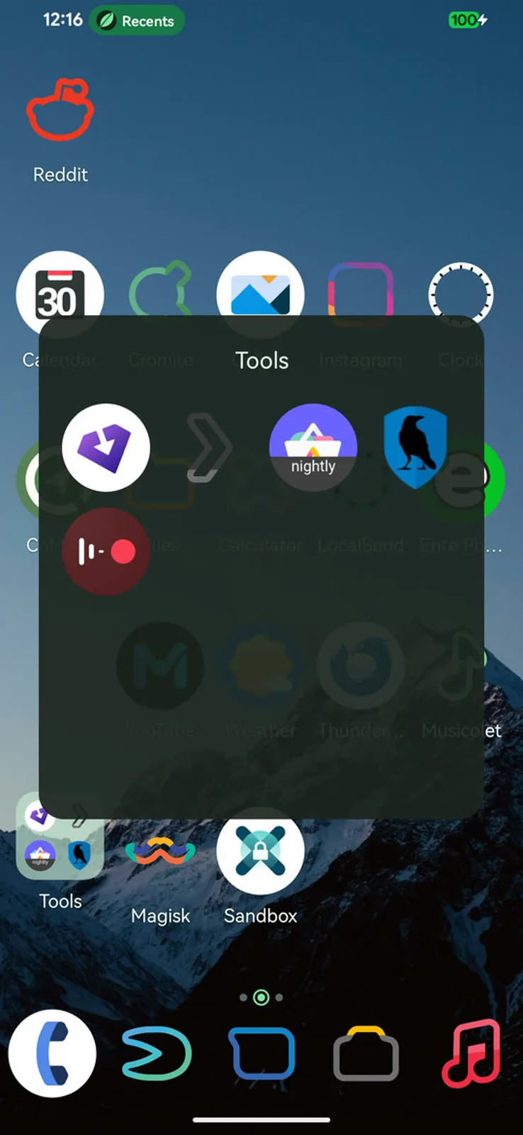 An open folder in Eden with named apps inside it
