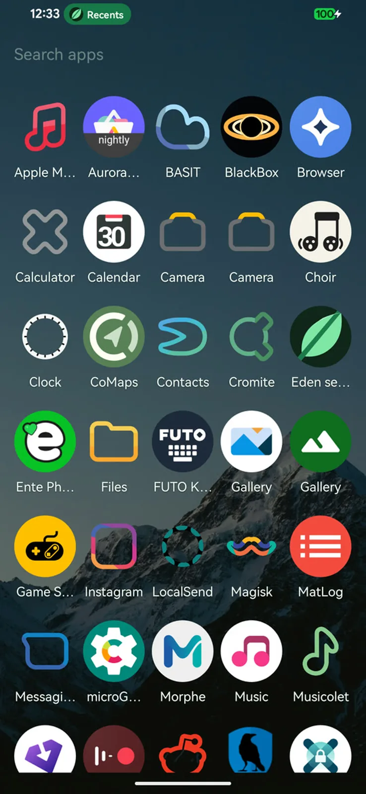 The app drawer as one continuous vertical grid