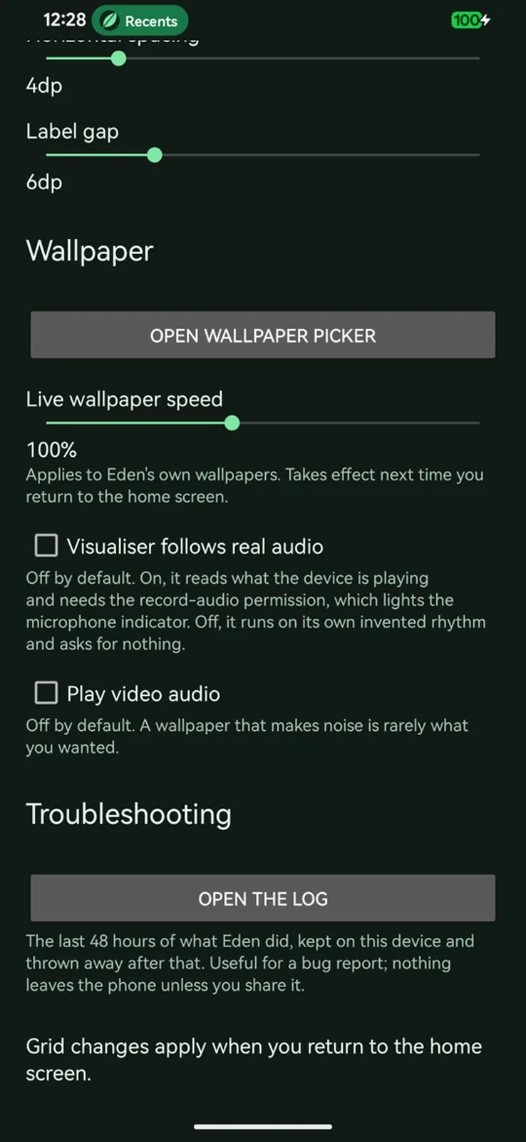 Wallpaper settings, including the two things that could use the microphone