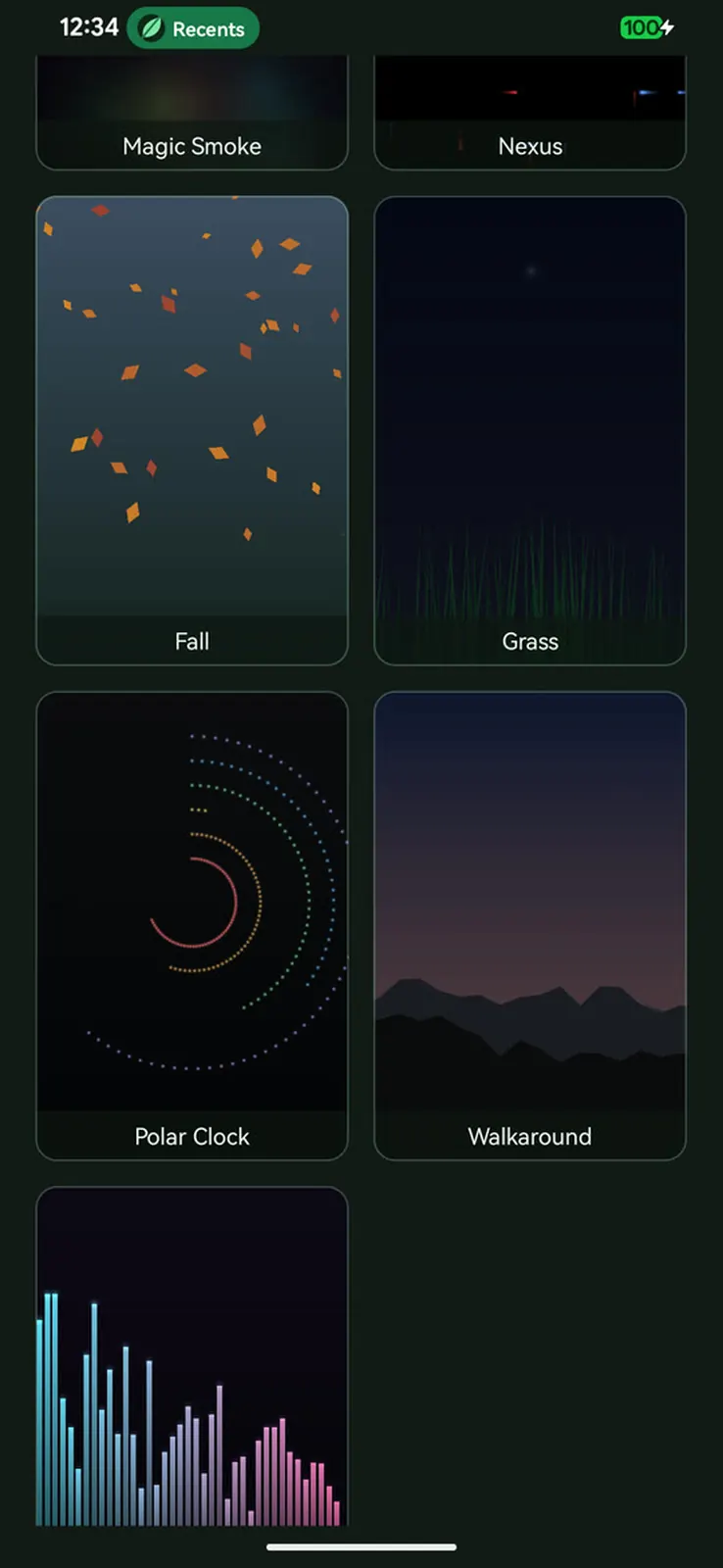 More live wallpapers — Fall, Grass, Polar Clock, Walkaround and a spectrum visualiser