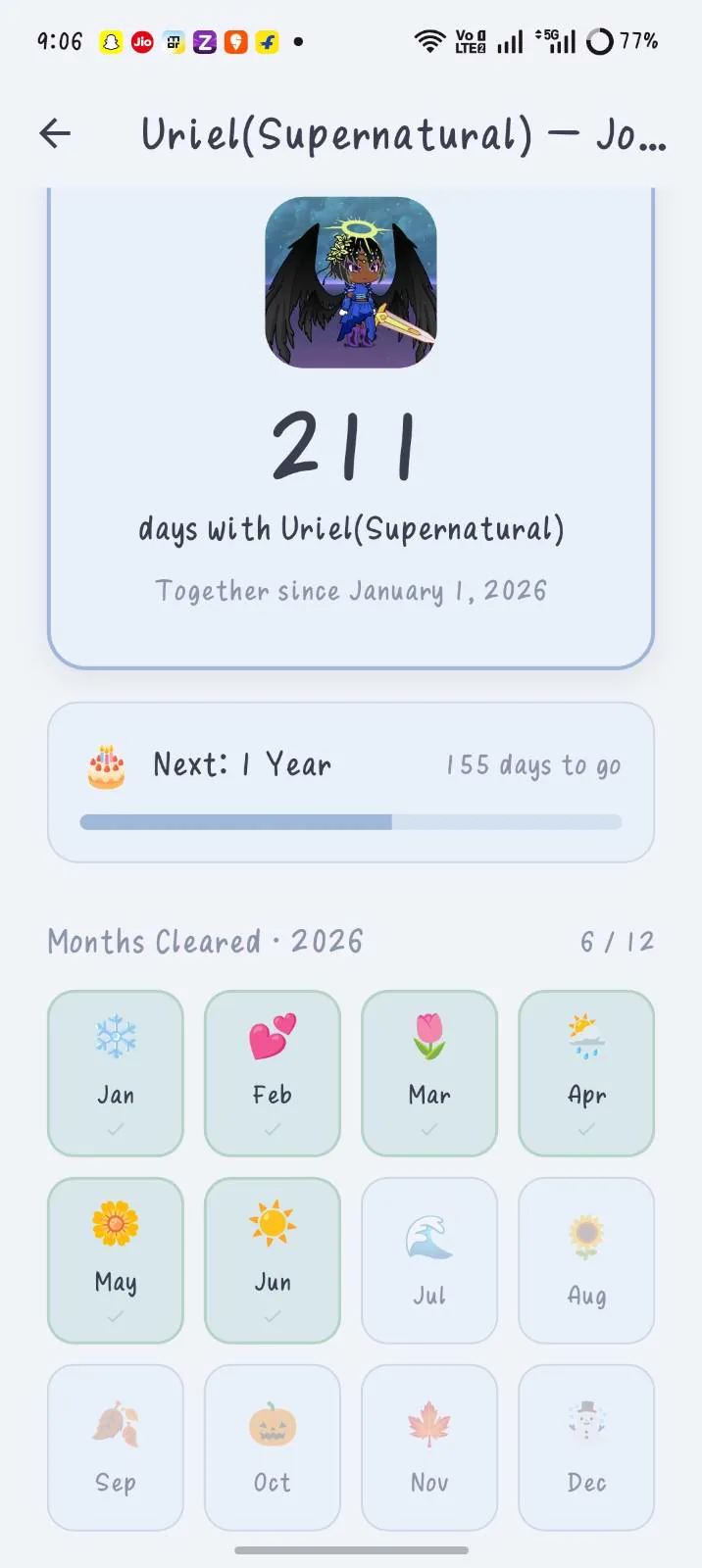 A partner detail sheet showing species, pronouns, age and anniversary