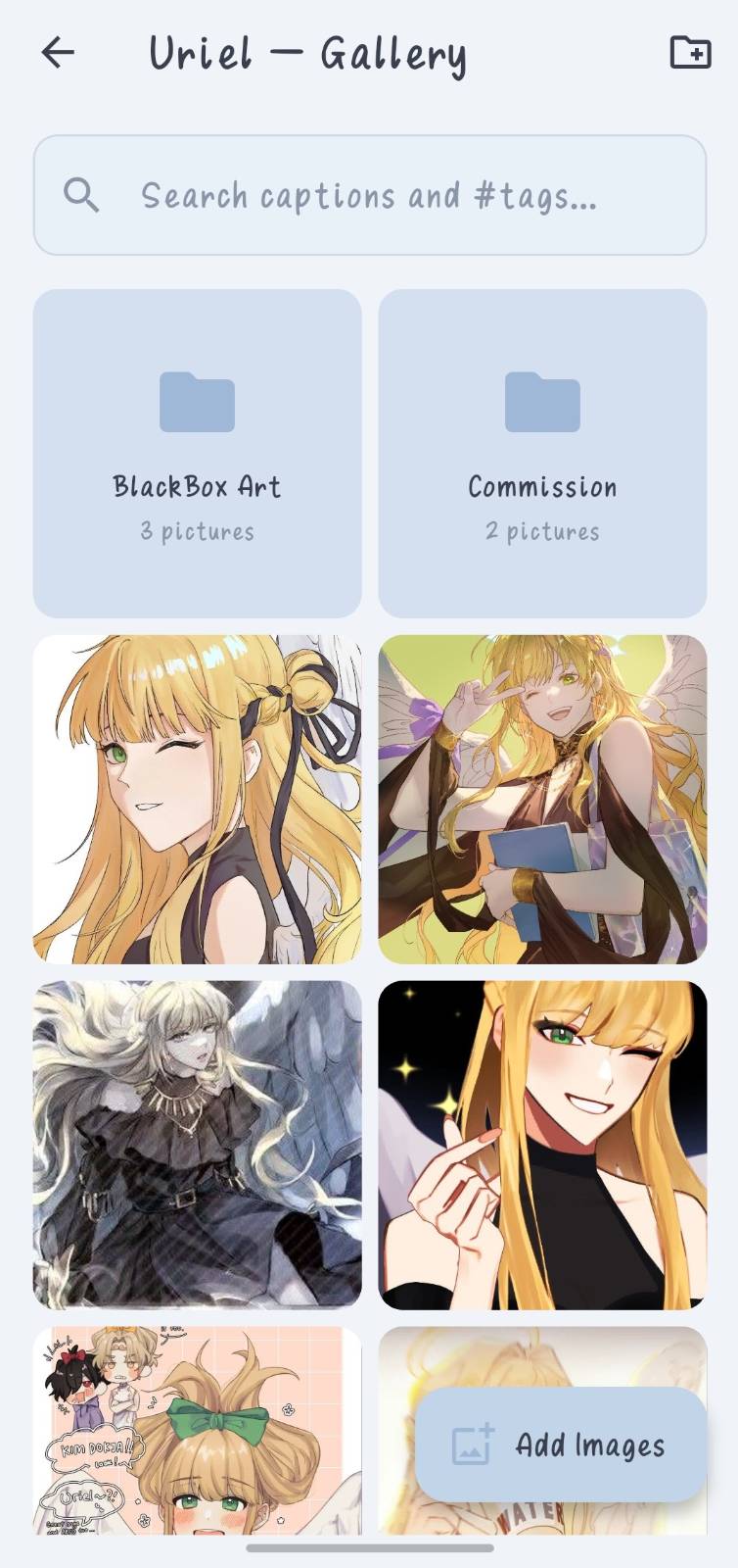 A partner gallery with folders and a grid of artwork