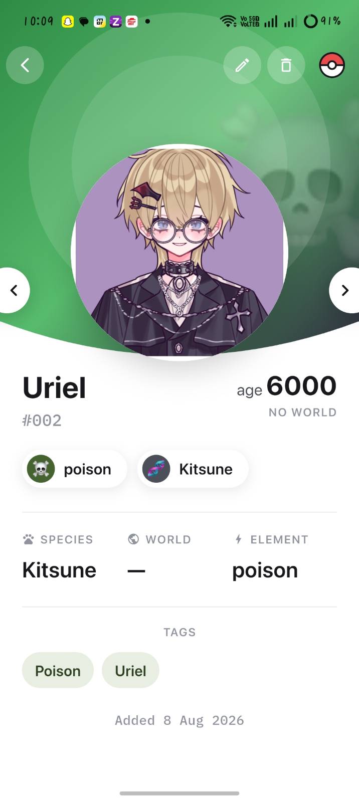 A poison-element entry, the whole screen tinted green