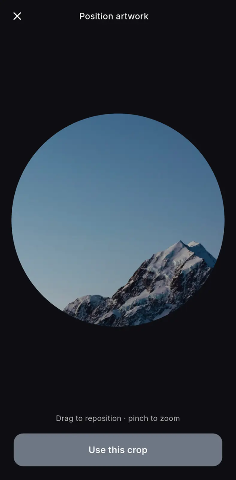 The artwork cropper framing a photograph inside the circle the dex draws with